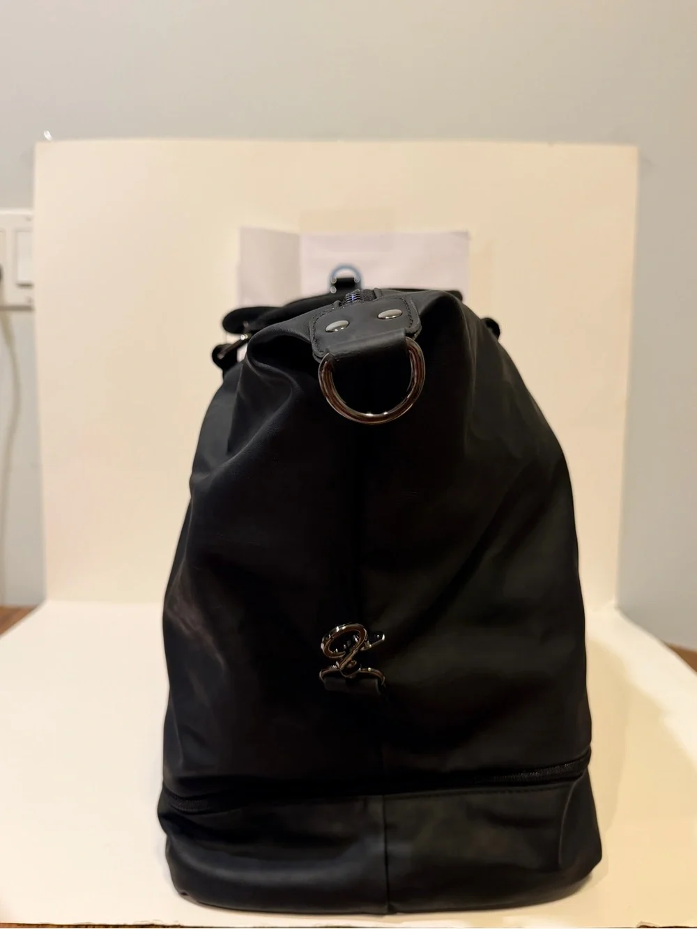 NWT Seyfocnia Black Men's Faux Leather Travel Duffel Bag